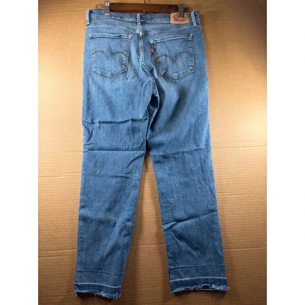 Levi's 724 High Rise Straight Jeans Womens Size 30 Blue Denim Raw Frayed Hem